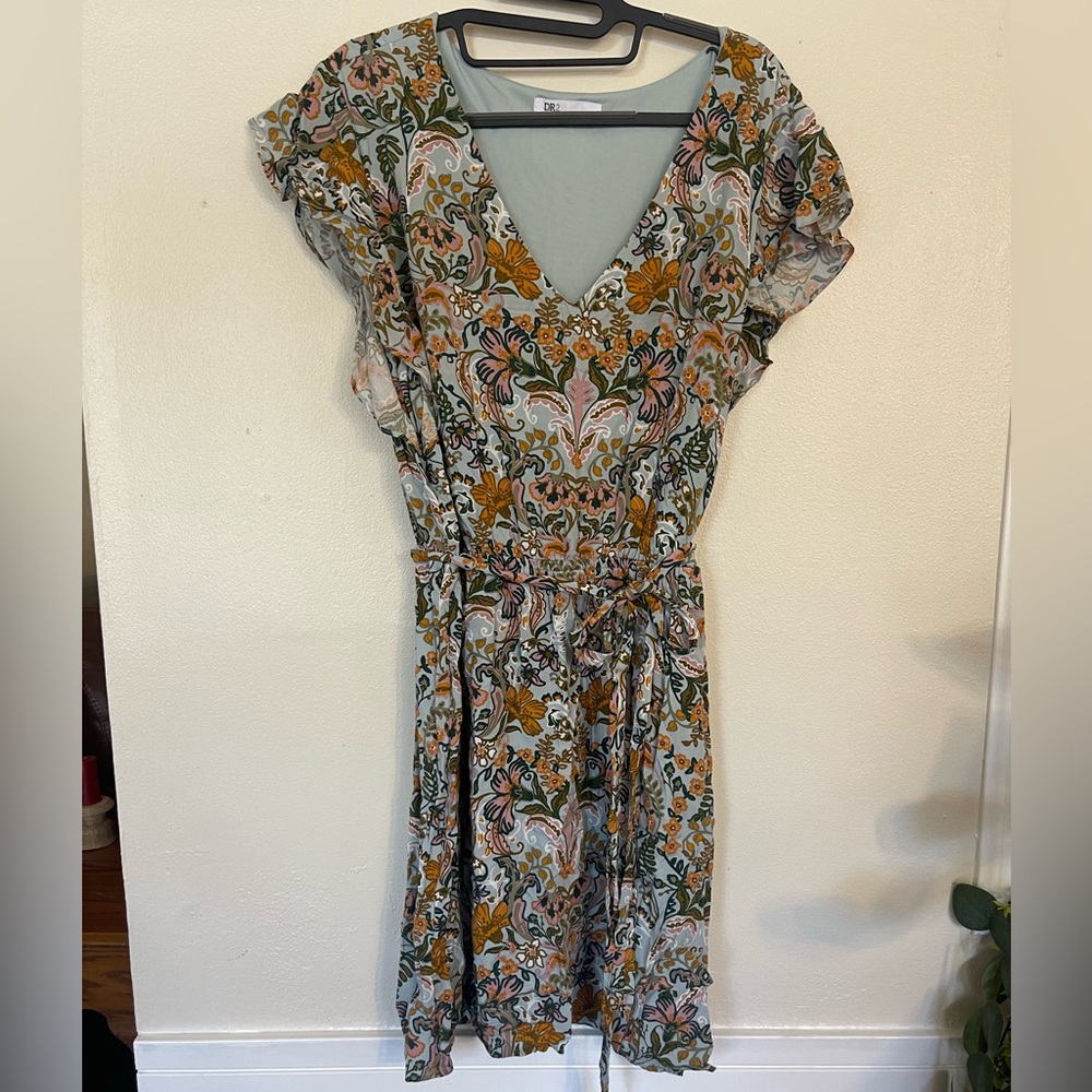 DR2 Multicolor Floral Mini Dress‎ with tie waist size 14
